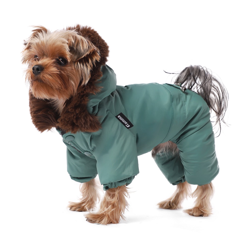 Комбинезон для собак GAMMA зимний с меховым капюшоном Ассоль L, изумрудный, дл. по спине 32см